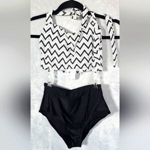 61.🆕️ XS Cupshe Chevron Halter Bikini Top + Unbranded High-Waisted Bottom (0-2)